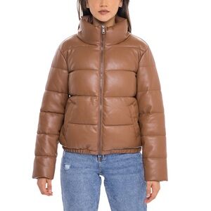 Sebby cognac faux leather puffer winter jacket